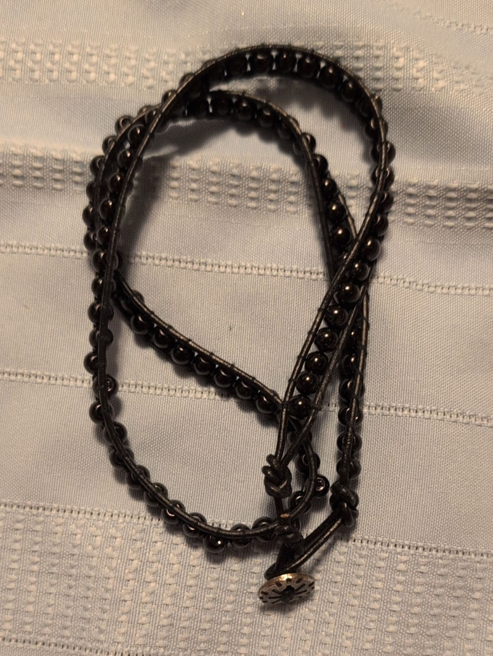 Black And Leather Beaded Necklace